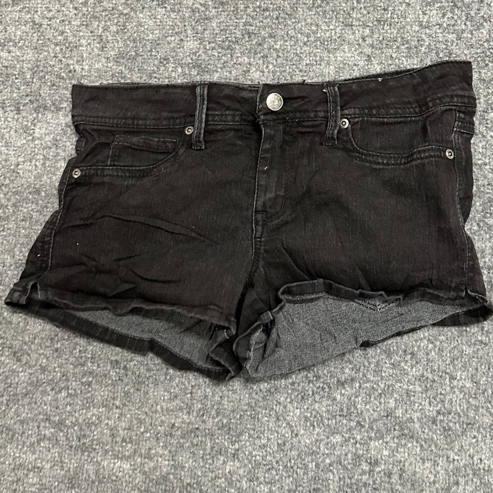 Dot Denim Shorts Womens Size 7 Black Raw Hem Stretch Casual Summer Jean Shorts